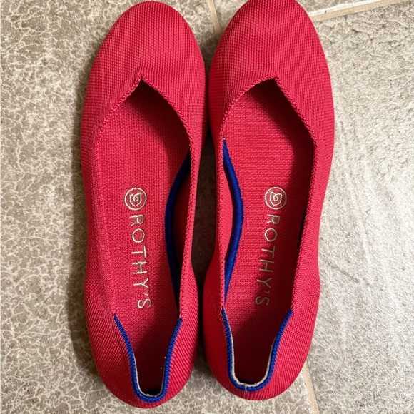 Rothy's Shoes - Rothy's Bold Red Flats with Blue Accents